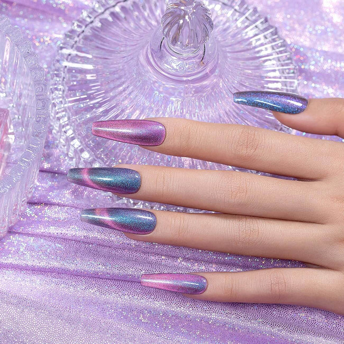 Blue Purple Galaxy Cat Eye Nails 9D Magnetic Effect