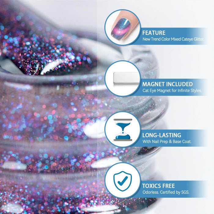 Galaxy Cat Eye Nails Eye-Catching Diamond Shimmer Look