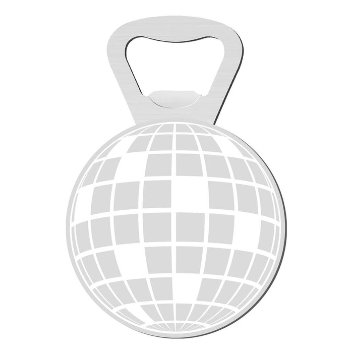 Disco ball bottle opener from soiree-sisters, barware for opening bottles with a shiny, reflective disco design.