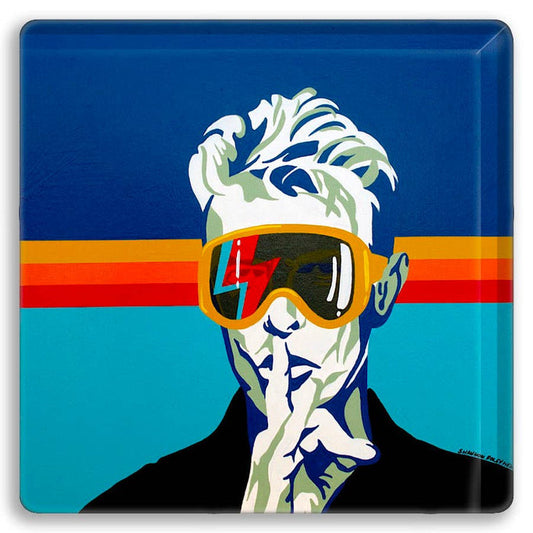 Bowie Après Ski coaster by Uptripping featuring a colorful winter-themed design on a round cork coaster.