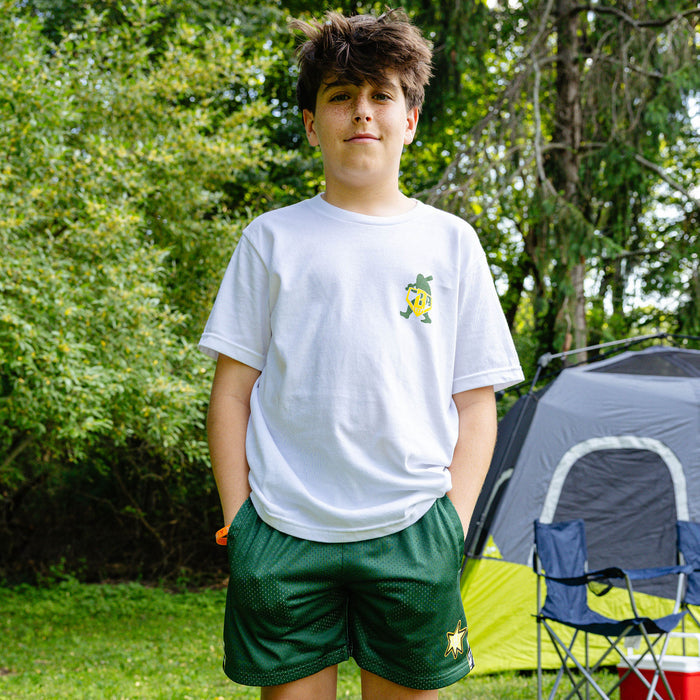Boys of Summer Legend Baseball White Tee with Forest Shorts camping outfit