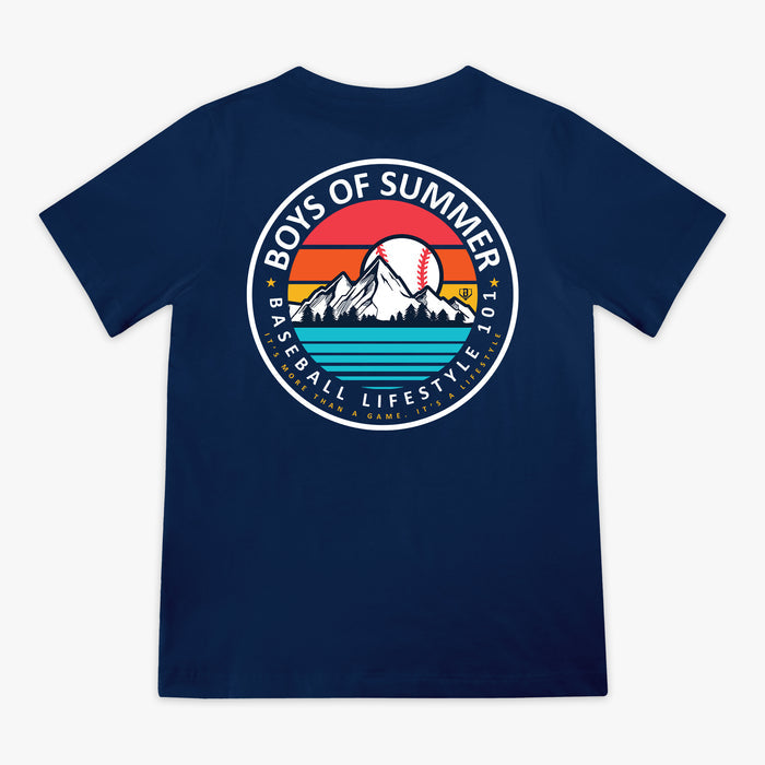 Boys of Summer Sunrise Tee navy baseball retro mountain sunrise