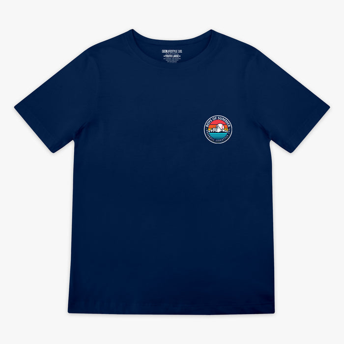 navy baseball retro mountain graphic tee outfit Boys of Summer Sunrise camping