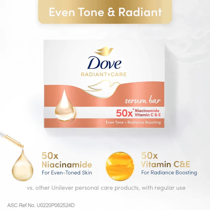 [BUNDLE OF 3] Dove Radiant + Care Serum Bar Niacinamide and Vitamin C&E 90g