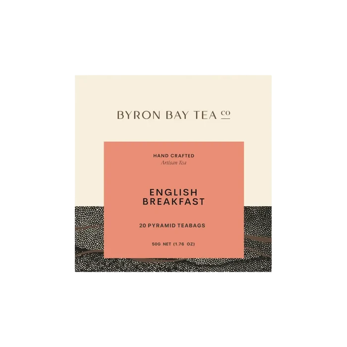 Byron Bay Tea Co. English Breakfast tea packaging on a beige background