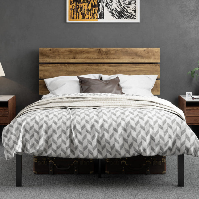 Cadre de lit plateforme en métal Paloma avec tête de lit en bois, sommier non requis, format Queen, marron foncé