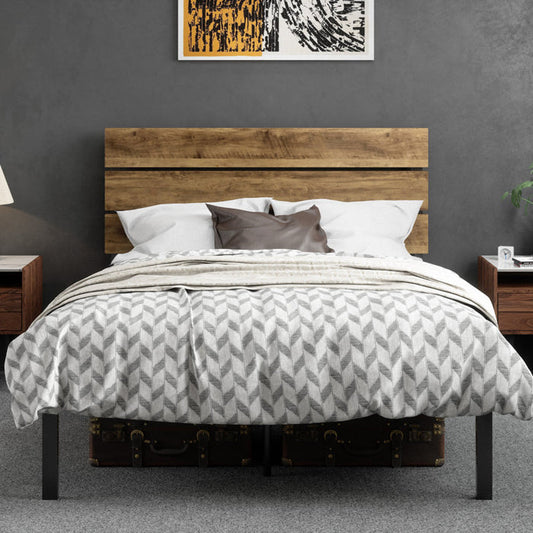 Cadre de lit plateforme en métal Paloma avec tête de lit en bois, sommier non requis, format Queen, marron foncé
