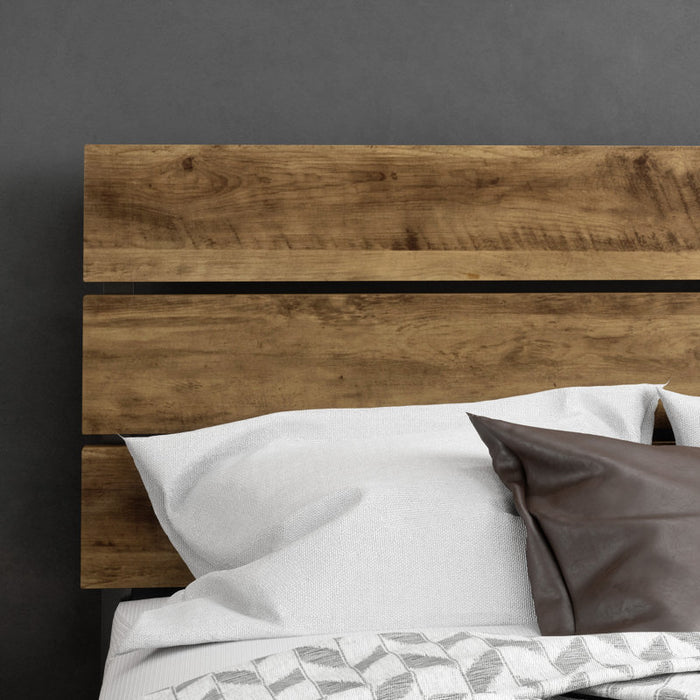 Cadre de lit plateforme en métal Paloma avec tête de lit en bois, sommier non requis, format Queen, marron foncé
