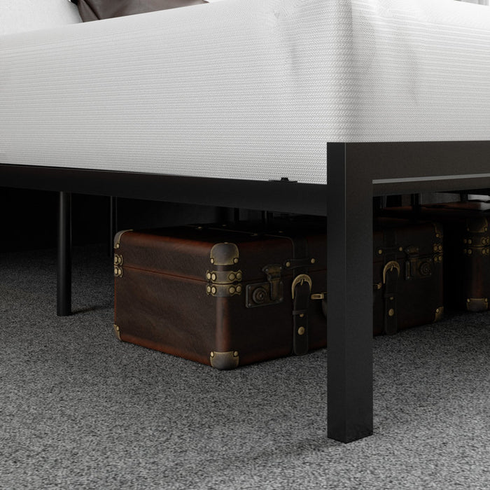 Cadre de lit plateforme en métal Paloma avec tête de lit en bois, sommier non requis, format Queen, marron foncé