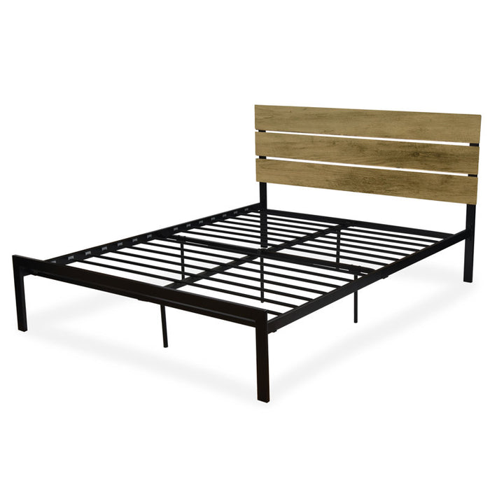 Cadre de lit plateforme en métal Paloma avec tête de lit en bois, sommier non requis, format Queen, marron foncé
