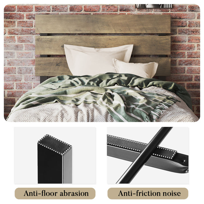Cadre de lit plateforme en métal Paloma avec tête de lit en bois, sommier non requis, format Queen, marron foncé