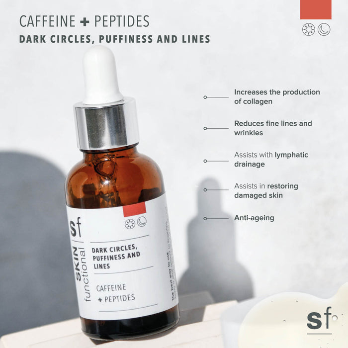 SKIN Functional dark circles, puffiness and lines treatment with details skincare product on a grey background