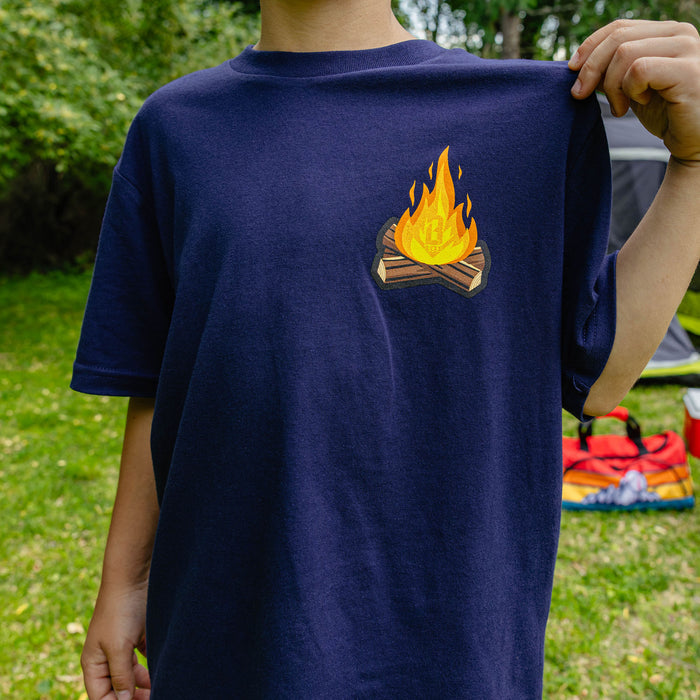 Campfire Tee navy baseball campfire graphic shirt camping