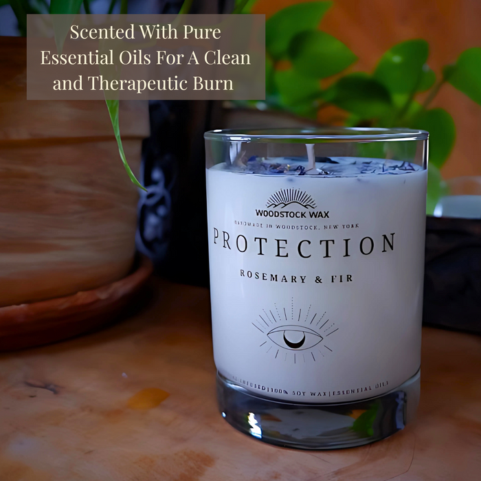 Candlestock Protection Scented Soy Wax Candle – Rosemary & Fir Essential Oils – With Black Tourmaline & Blue Cornflower