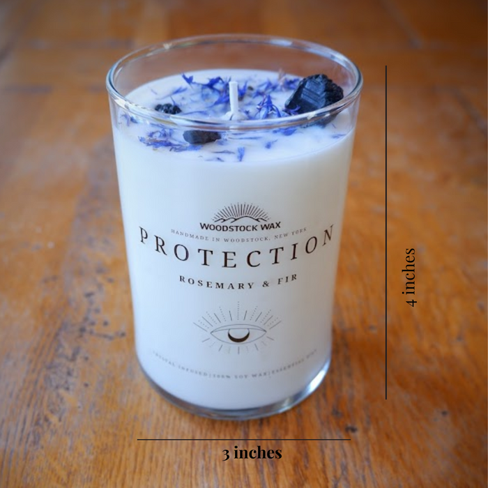 Candlestock Protection Scented Soy Wax Candle – Rosemary & Fir Essential Oils – With Black Tourmaline & Blue Cornflower