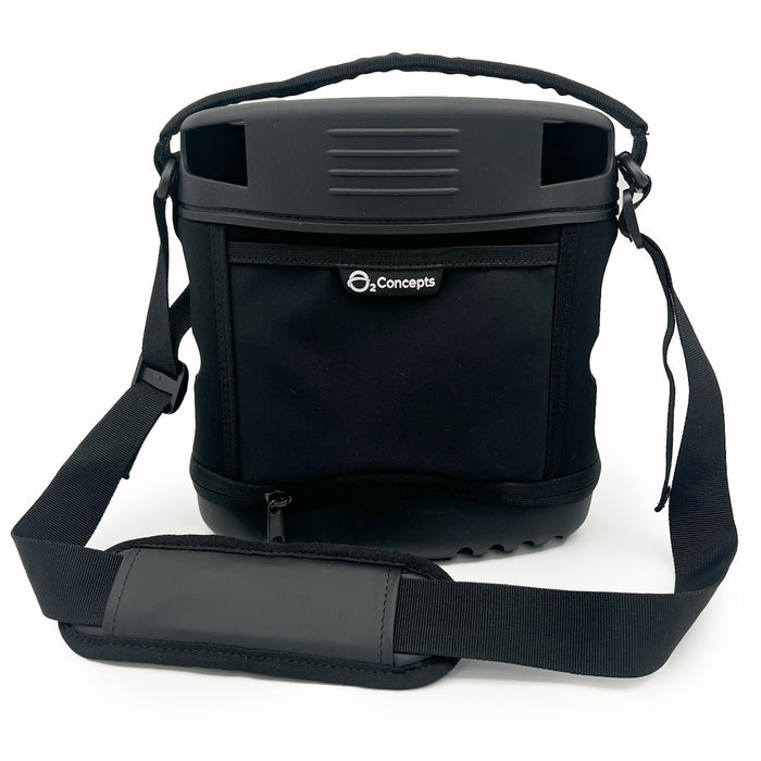 A black portable carrying case for OxLife Liberty 2 Portable Oxygen Concentrators with a shoulder strap.