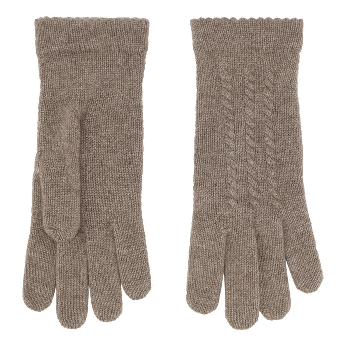 Cashmere handsker med flet mønster i mørk beige