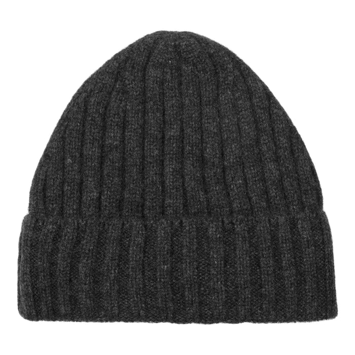 Cashmere hue i bred rib i grå-sort