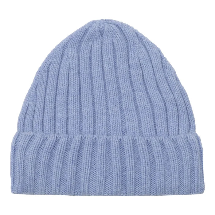 Cashmere hue i bred rib i lyseblå