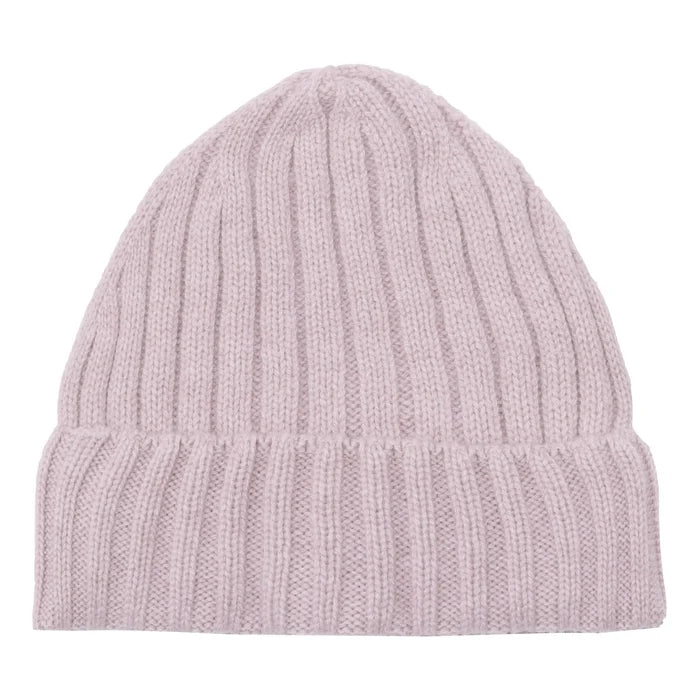 Cashmere hue i bred rib i lyserød-rosa