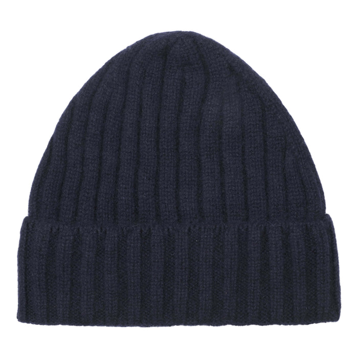 Cashmere hue i bred rib i mørkeblå