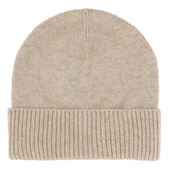 Cashmere hue med rib kant i lys beige