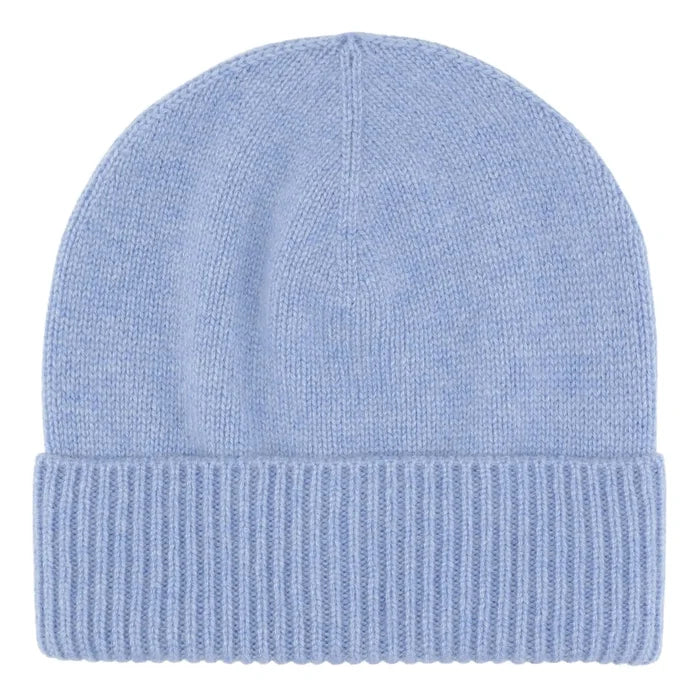 Cashmere hue med rib kant i lys lavendel blå
