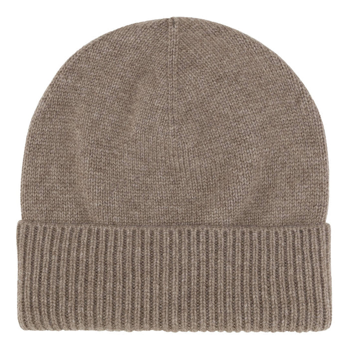 Cashmere hue med rib kant i mørk beige