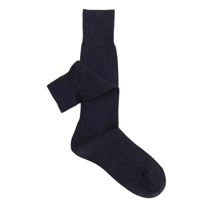 Cashmere strømper i rib mørkeblå