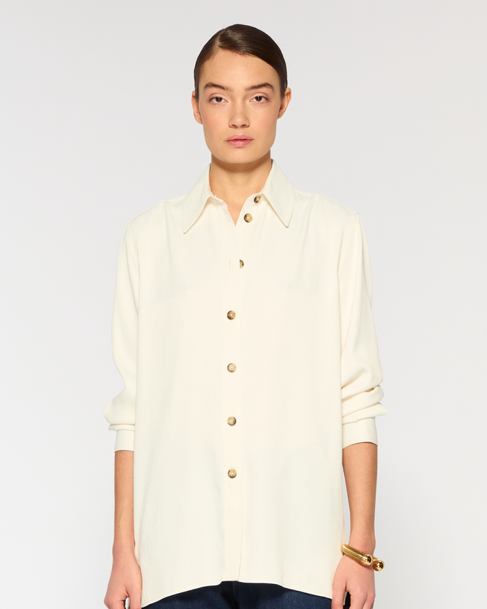 Serena Bute London | Casual Shirt | Ecru | Front View Model Wearing