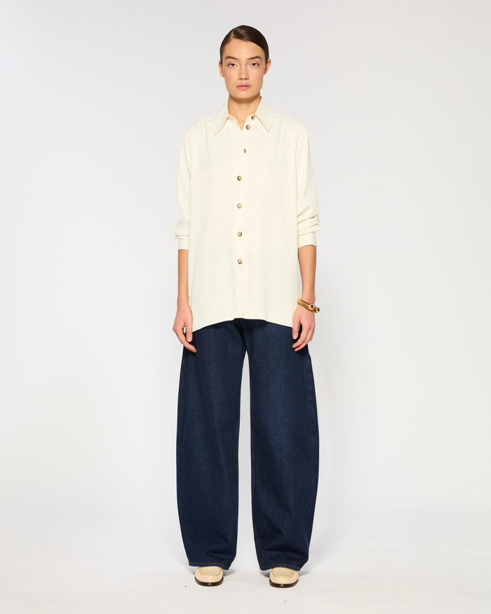 Serena Bute London | Casual Shirt | Ecru | Front View Model Wearing 2