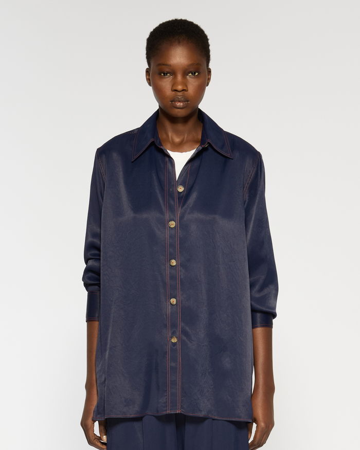 Serena Bute London | Casual Shirt | Navy Blue | Front View Model Wearing