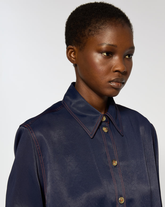 Serena Bute London | Casual Shirt | Navy Blue | Front Detail View Model Wearing