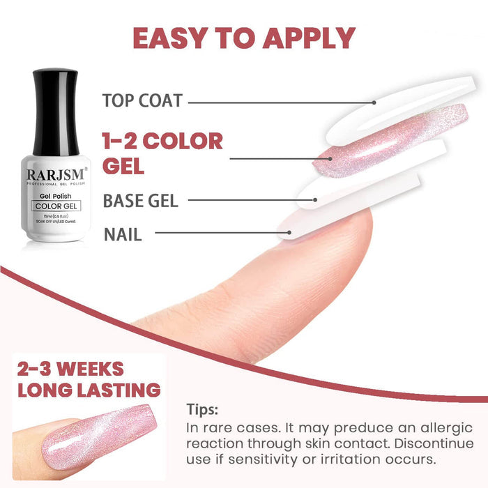 RARJSM ®Champagne Pink Aurora Velvet Cat Eye Gel Polish 15 ml