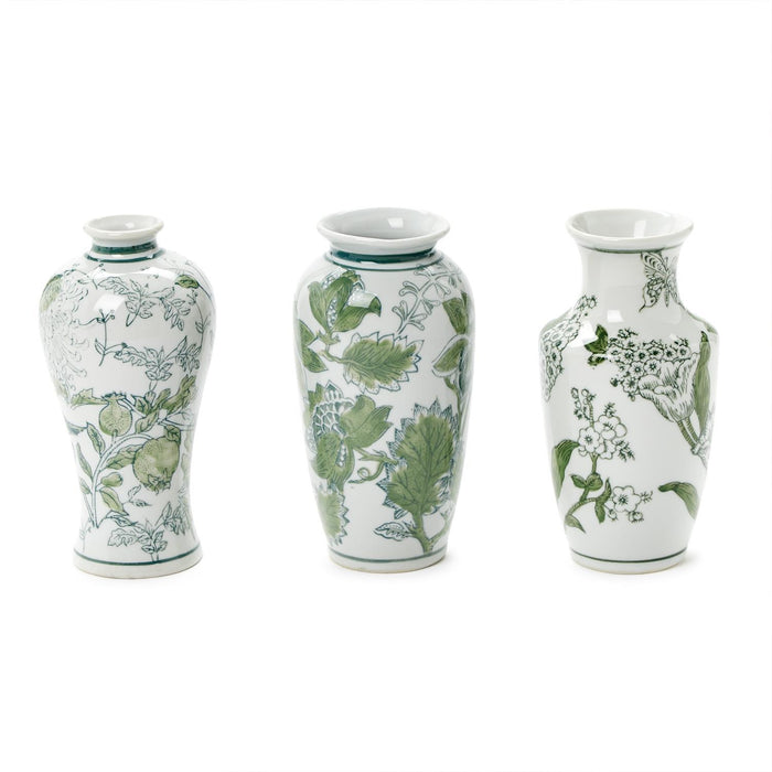 Chinoiserie Vase 7 3/4"  Green & White