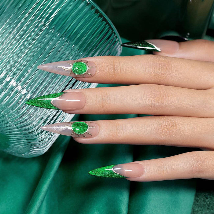 Christmas Green Cat Eye Nails Holiday Shimmer Effect