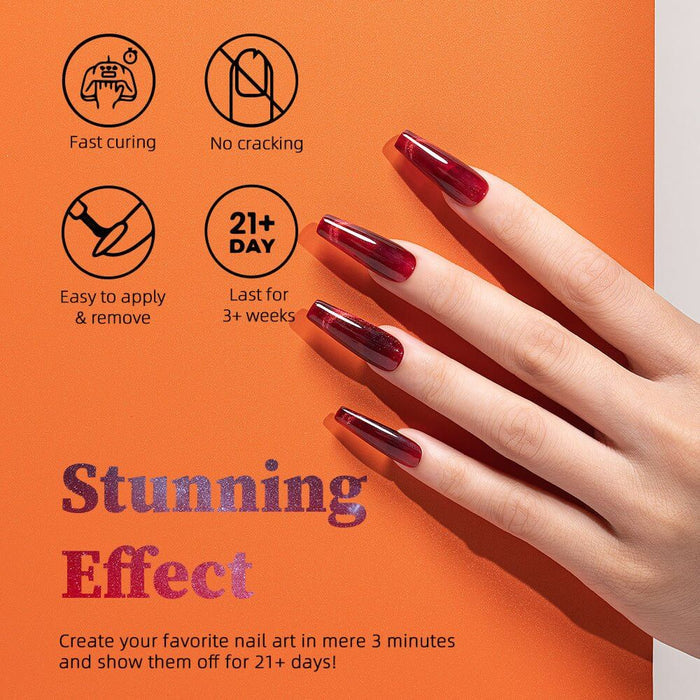 Christmas Red Cat Eye Nails Festive Carnival Sparkle