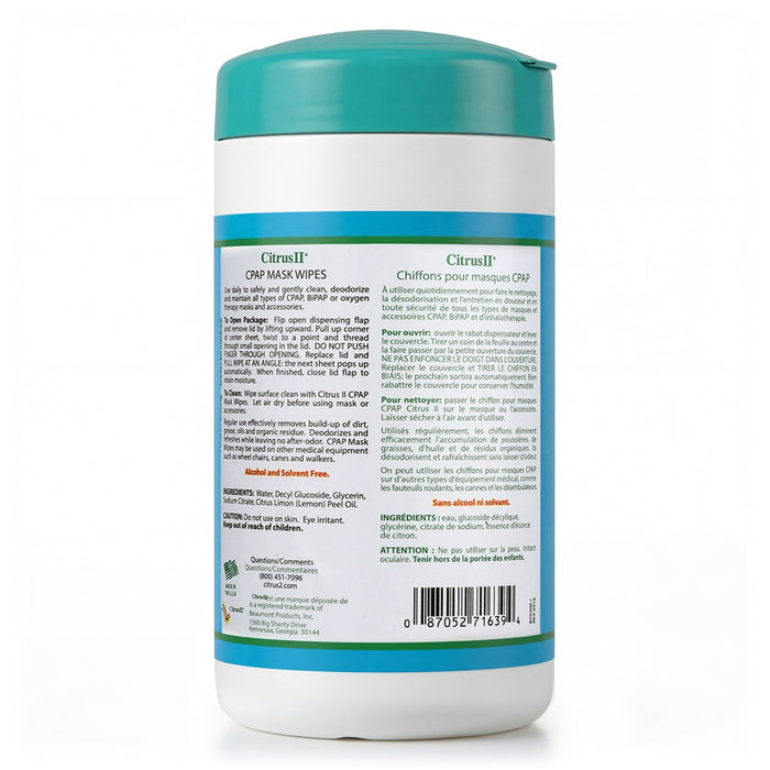 Back View of Citrus II CPAP Mask Wipes
