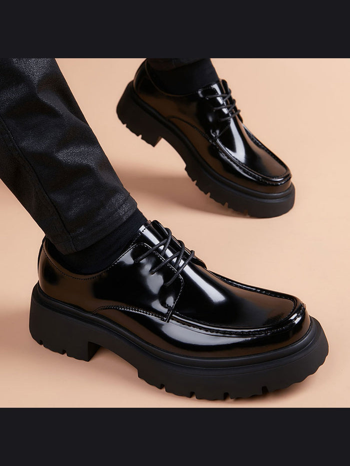 Black handcrafted genuine leather shoes - color image