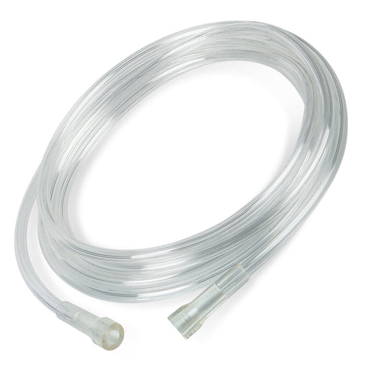 Clear plastic tubing coiled on a white background