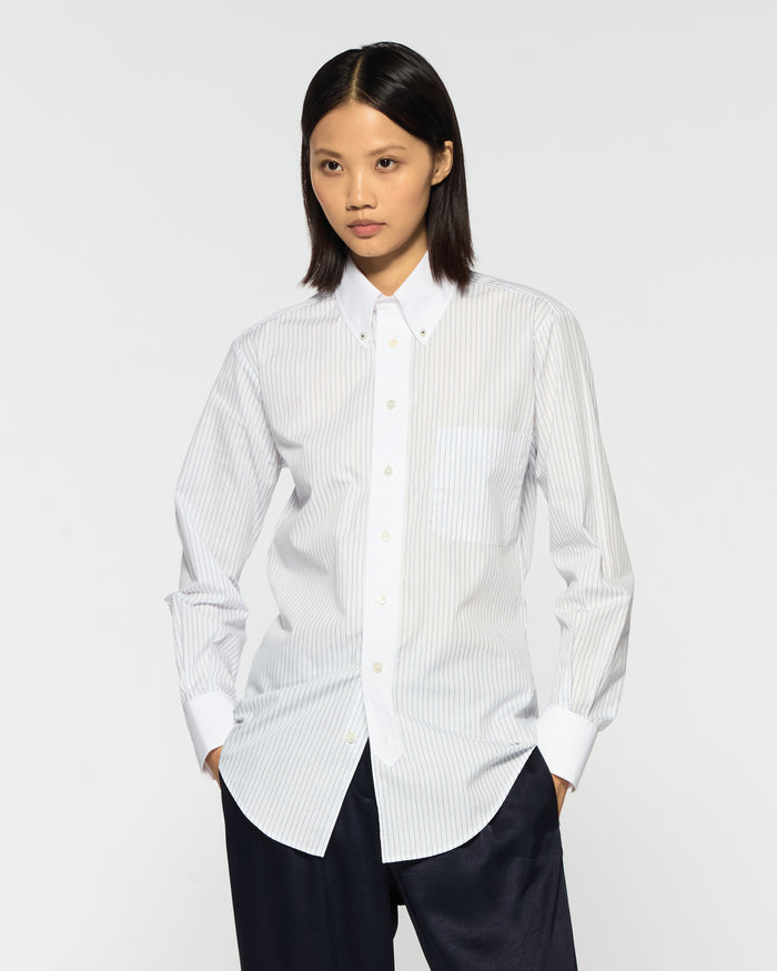 Cotton Johnny Shirt - Navy Blue Stripe