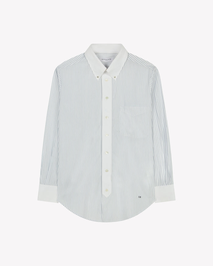 Cotton Johnny Shirt - Navy Blue Stripe