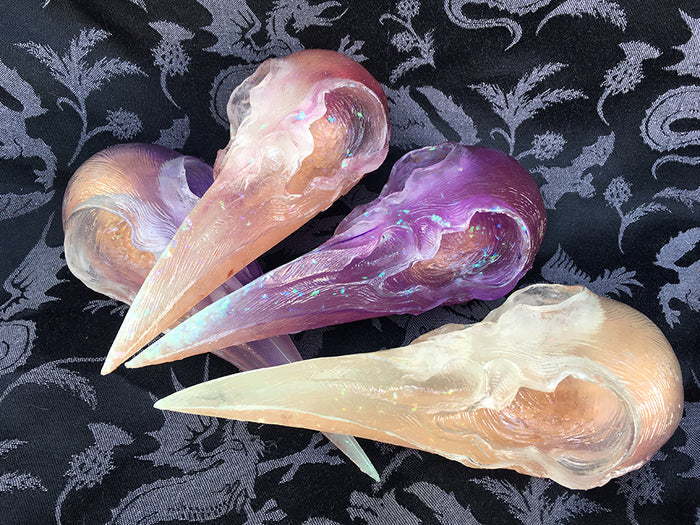 CRYSTAL CROW CREATURE SKULL WALL SCULPTURE- GLOW IN THE DARK