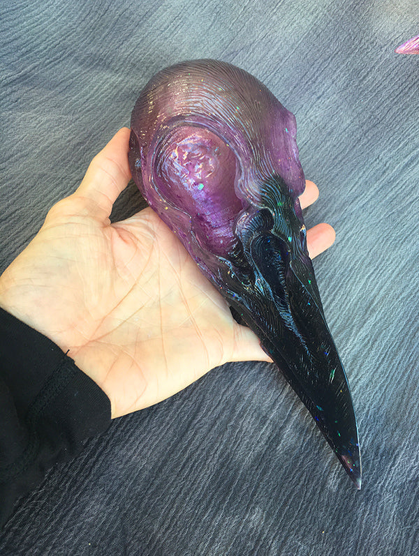 CRYSTAL CROW CREATURE SKULL WALL SCULPTURE- GLOW IN THE DARK