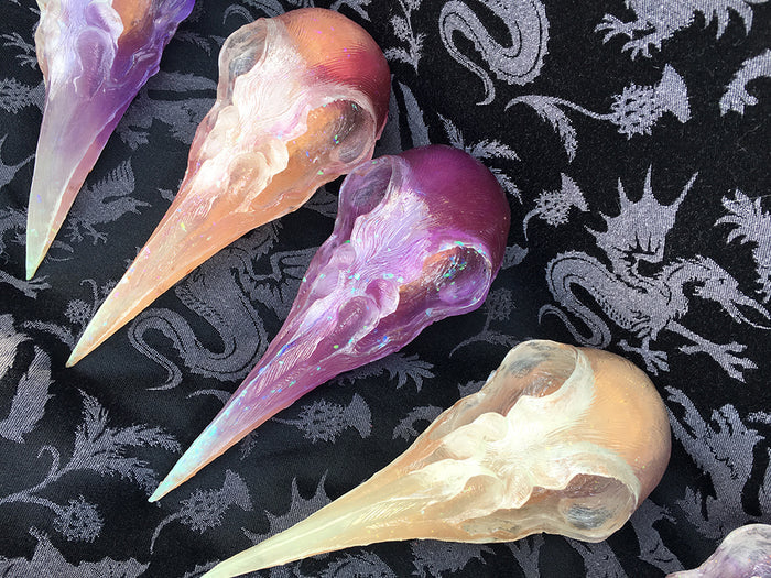 CRYSTAL CROW CREATURE SKULL WALL SCULPTURE- GLOW IN THE DARK