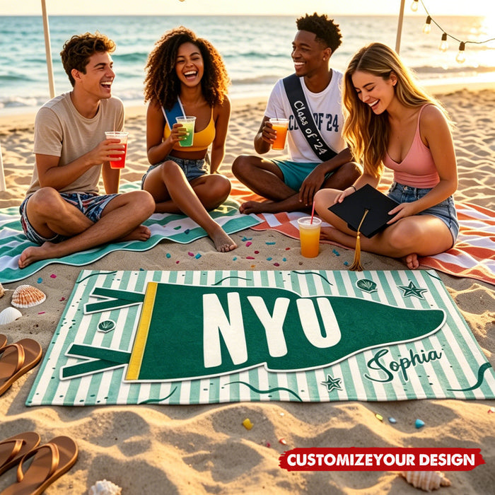 Custom School Pennant Flag Graduation Gift - Personalized Beach Towel