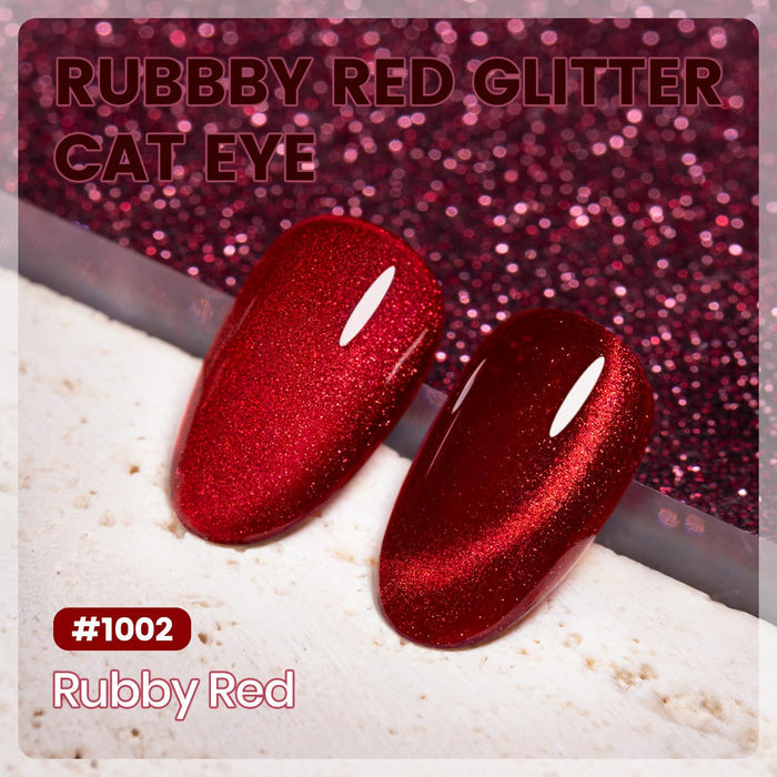 RAR1002 rubby red glitter cat eye color comparison bright red vs dark wine red magnetic shimmer