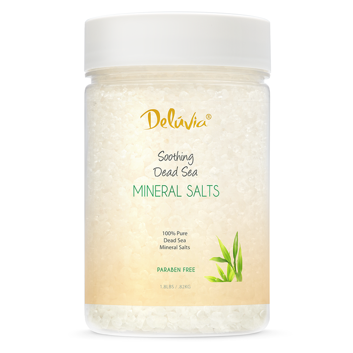 Bottle of Deluvia Dead Sea Mineral Salts Unscented Bodycare