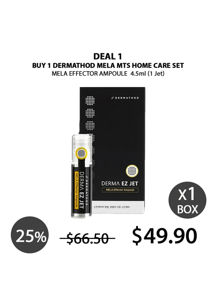 DERMATHOD Mela MTS Home Care Set with Mela Effector Ampoule on a white background