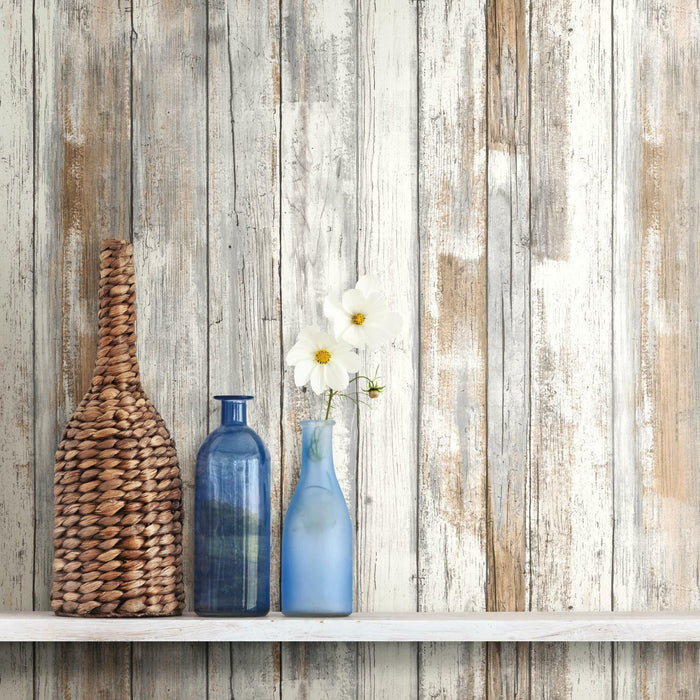 Distressed Wood Tan Peel And Stick Wallpaper - EonShoppee
